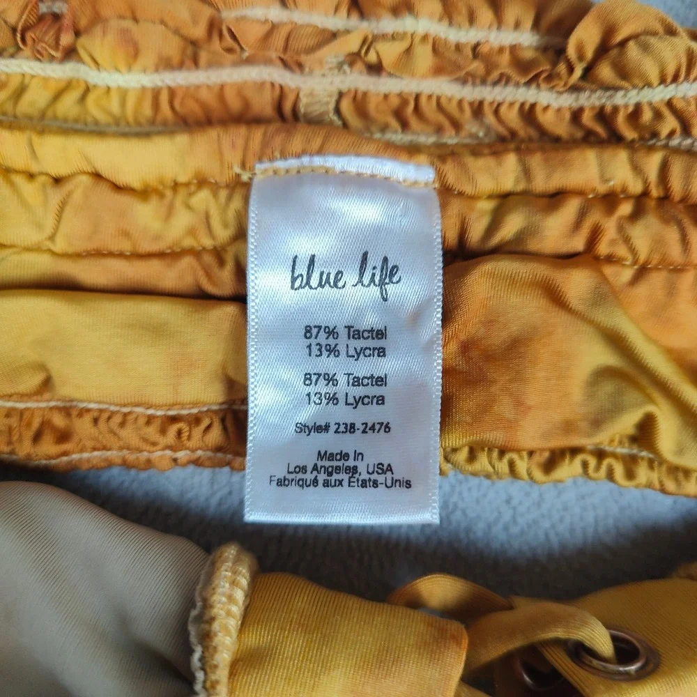 Blue Life Bikini Womens Small Scrunched‎ Off the Shoulder Honey Yellow Tie Dye